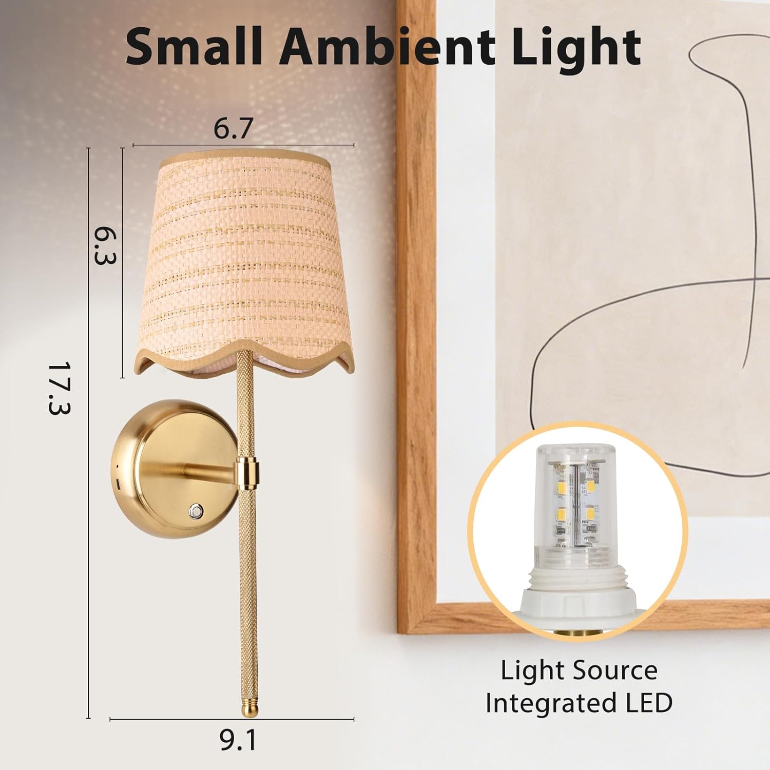 Battery Operated Boho Vintage Wall Sconce Set of 2, Stepless Dimming Rattan Magnetic Wall Lamp, 5200mAh Rechargeable Battery and Integrated LED, for Living Room Bedroom Hallway Corridor
