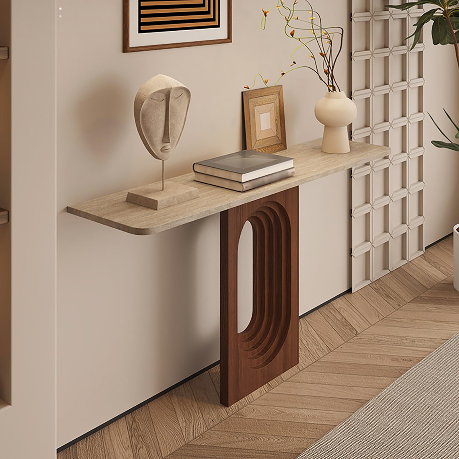 Soporte de exhibición de madera maciza y travertino de diseño exclusivo