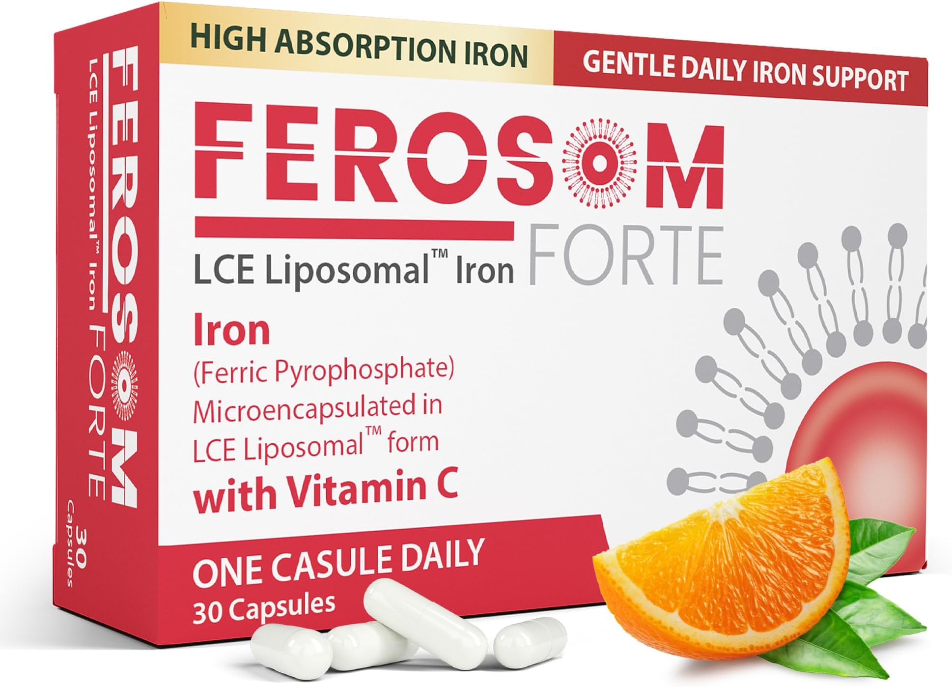 LCE Liposomal Gentle Iron Supplement 30 mg, 30 Capsules | With vitamin C, high absorption support, well-tolerated daily formula for hemoglobin and ferritin