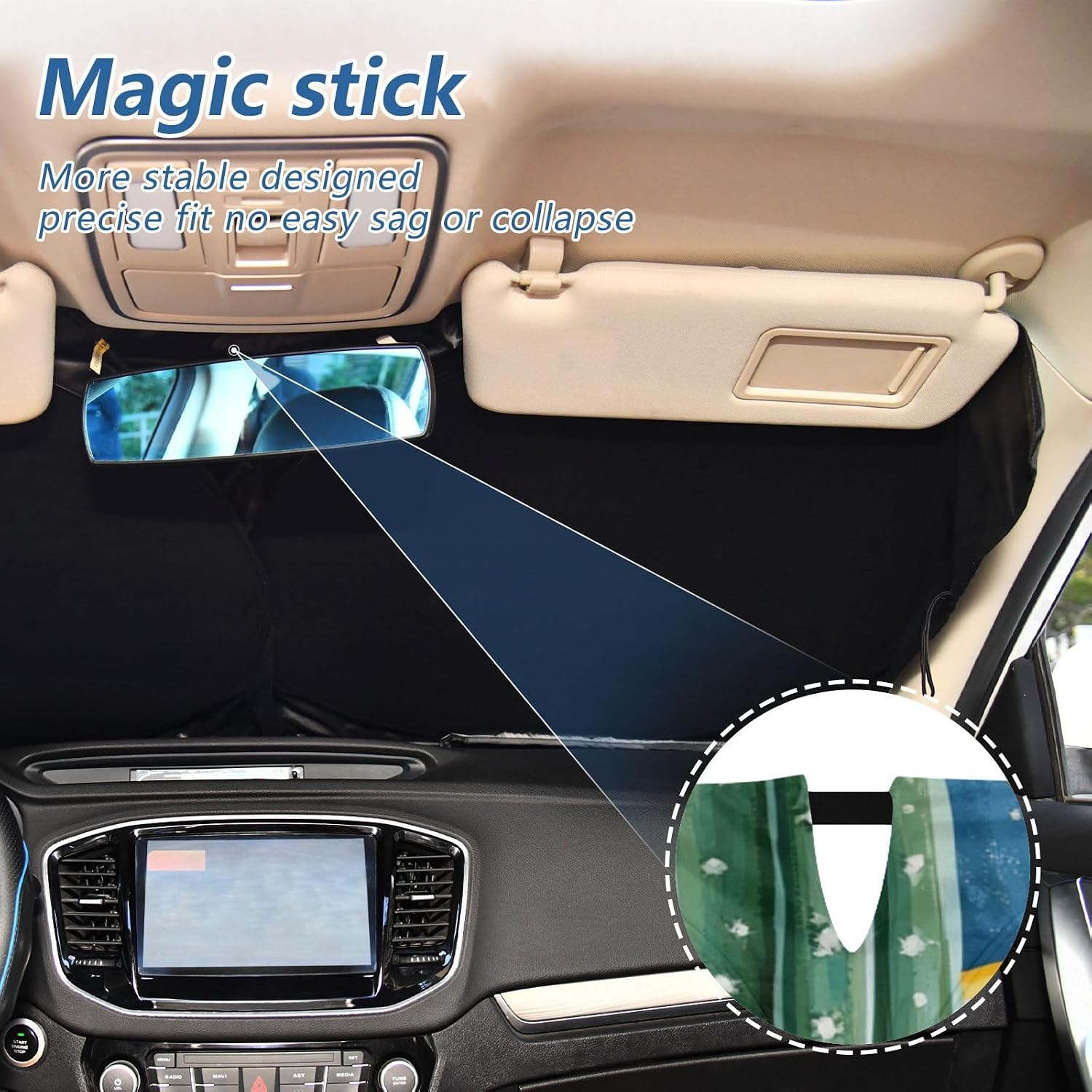 Windshield Sun Shade 59x30 Inch Sunshade for Car SUV Truck Foldable Sun Visor Blocker Cover for Car Windshield Blue Cacti Lemon and Wildflowers image 5