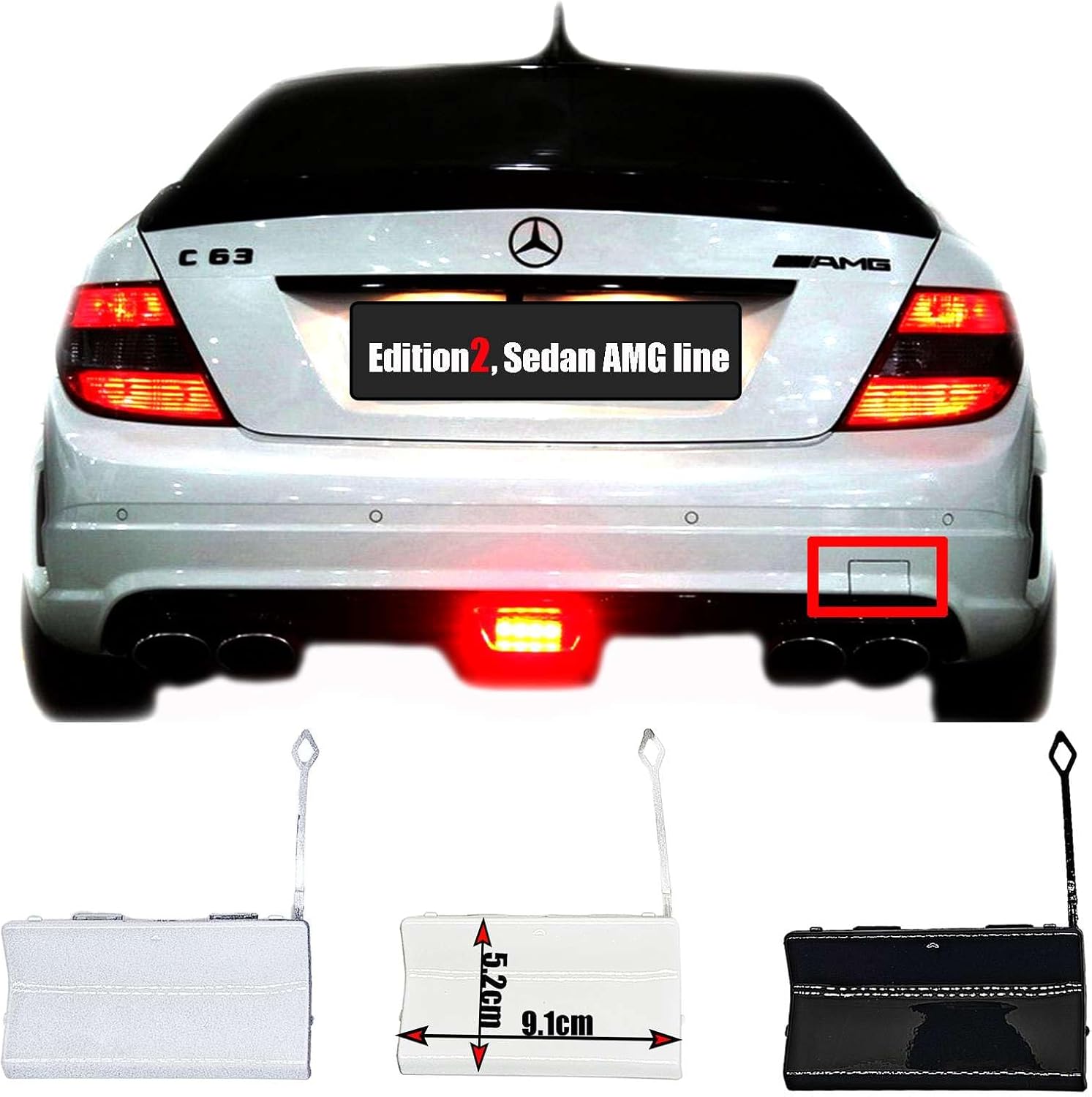 Rear Tow Cover for 07-10 Mercedes-Benz C-Class W204 AMG Line Fit C180 C200 C220 C250 C280 C300 C320 C350 2007 2008 2009 2010 Bumper Hook Eye Cap 2048850226