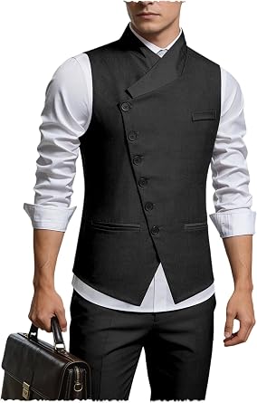 Mens Suit Vest Asymmetric Waistcoat Slim Fit Vest Casual Business Wedding Formal Waistcoat