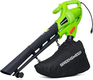 GreenSweep 3-in-1 Leaf Blower Vacuum Mulcher - 15A Powerful Electric Tool with 10-Gallon Bag, Lightweight & Easy Yard Cleanup