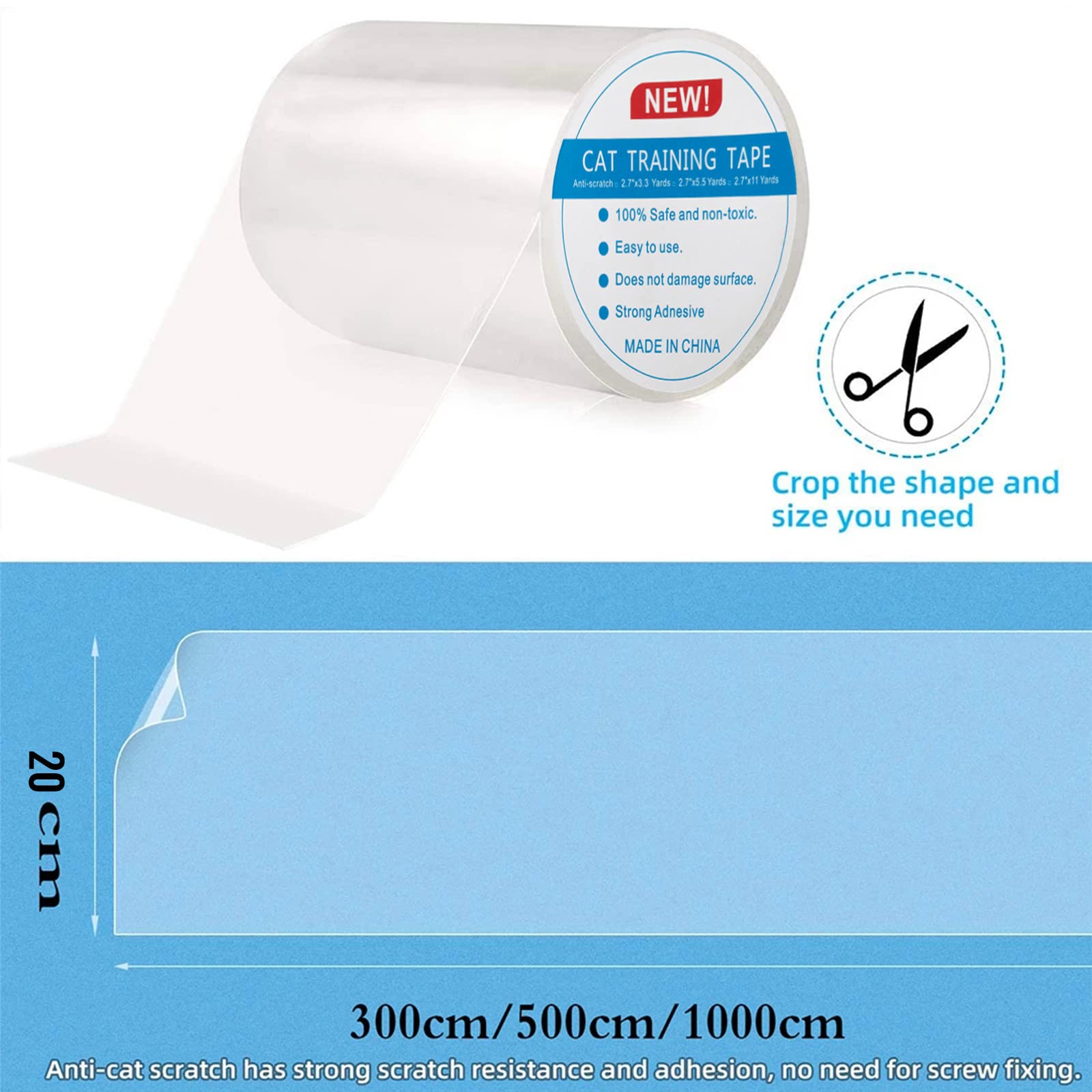 Cinta De Entrenamiento Anti Arañazos para Gatos,Protector De Muebles Gatos,Transparente Autoadhesivas De Gato Protector, Protector De Muebles para Sofá, Alfombra, Puertas,5m