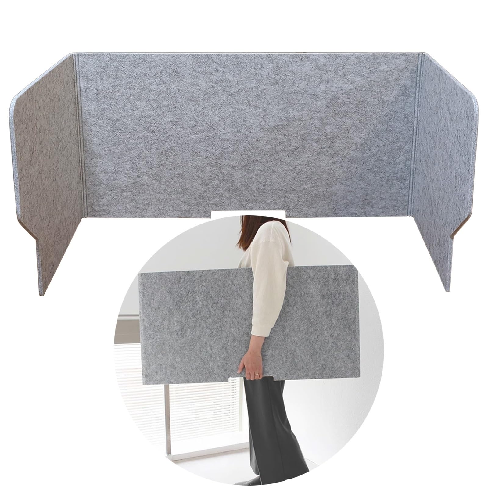 Cloison de séparation de bureau acoustique à 3 panneaux en feutre haute densité gris