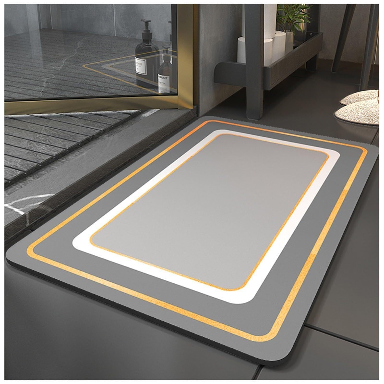 Tappetino da Bagno in Pietra Diatomite 50X80cm, Tappeto da Antiscivolo Adatto per Bagno Docce Cucina, Tappetini con Fondo in Gomma per Indoor Floor & Door Mat