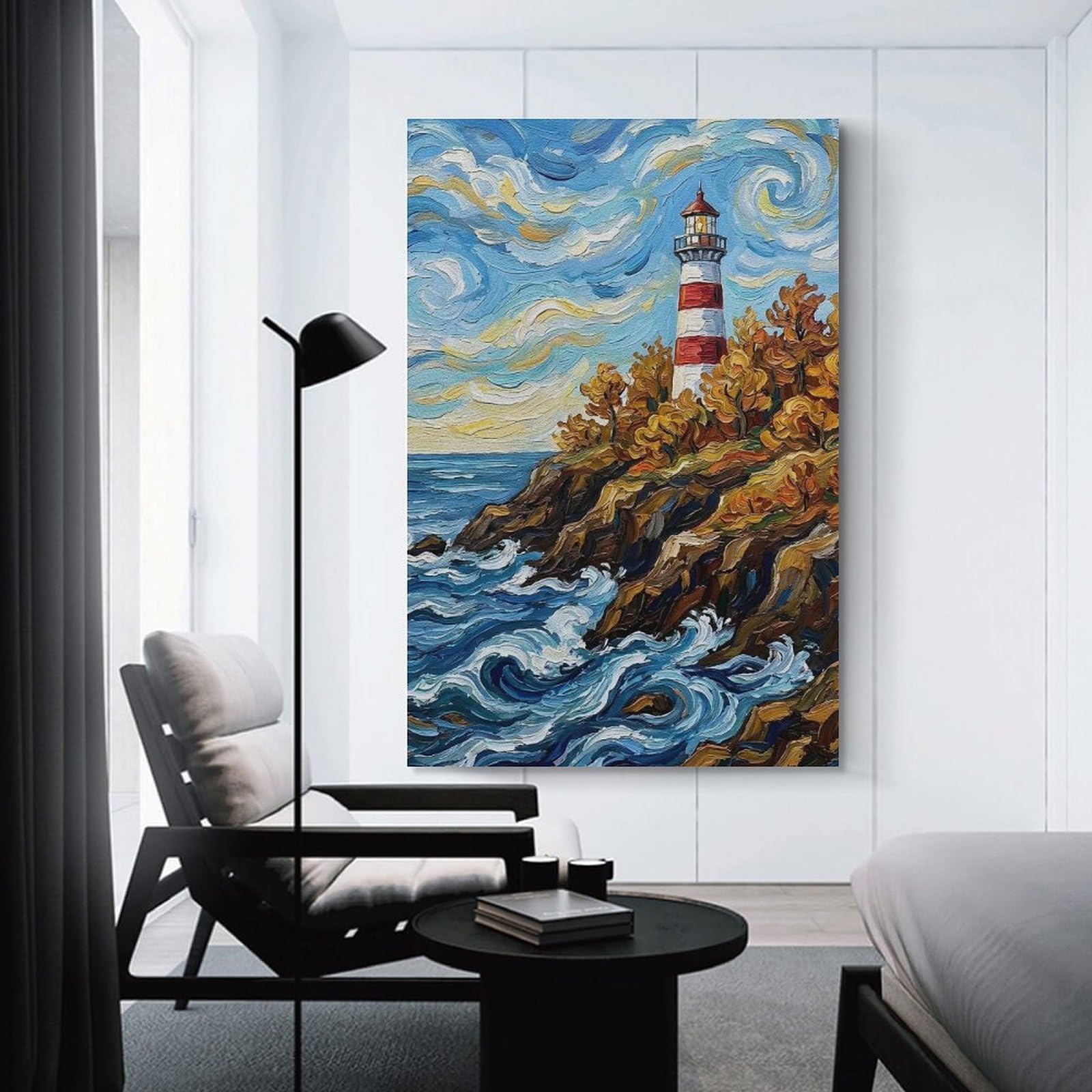Junmoney Lighthouse on A Rocky Coast Canvas Wall Decor 24x36inch(60x90cm), for Workspace Walls, Study Corners Or Bedrooms, Decorative Artwork for Productive Spaces