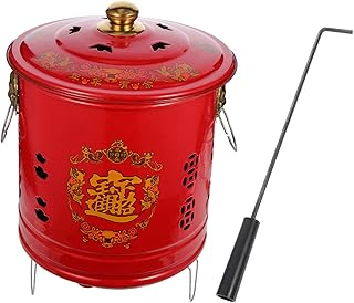 MERRYHAPY Bucket Garbage Cans Outdoor Red Trash Can Outside Trash Can Money Bucket Incinerator Bin for Garden Metal Garden Cage Enamel Paper Incinerator Bucket Burn Barrel Red