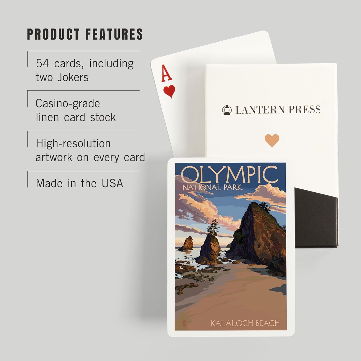 Lantern Press Olympic National Park, Washington, Kalaloch Beach, 52 Playing Cards for Adults, Poker Size Card Deck