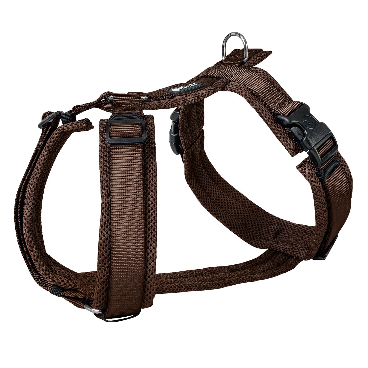 Petlando Hundegeschirr gepolstert, Mesh Y-Comfort, weich, stufenlos verstellbar, besonders leicht & atmungsaktiv, fellschonend, ergonomisch, Brustgeschirr für große Hunde, Mokka, L