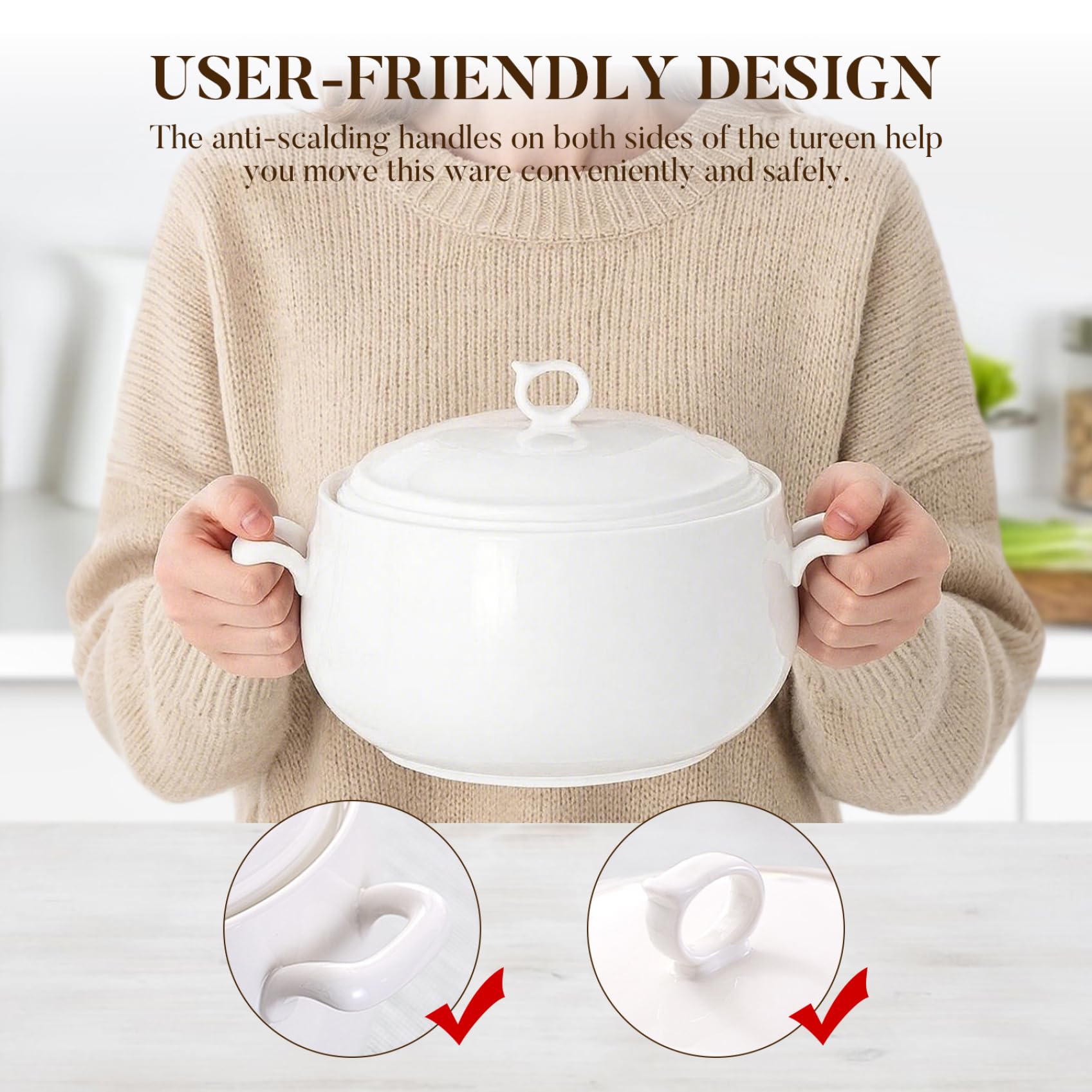 Soup Tureen 3000 ml en céramique, bol de service rond avec couvercle, micro-ondes en toute sécurité pour le restaurant, la maison, résistant à la chaleur