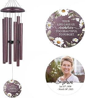 Personalized Wind Chimes with Photo Daisy, Memorial Gifts for Loss
