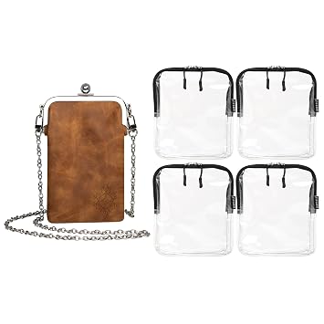 BORSALI 4-pack TSA-Approved Clear Toiletry Bag in Black with Womens Crossbody Bag/Double Eyeglass Case in Brown