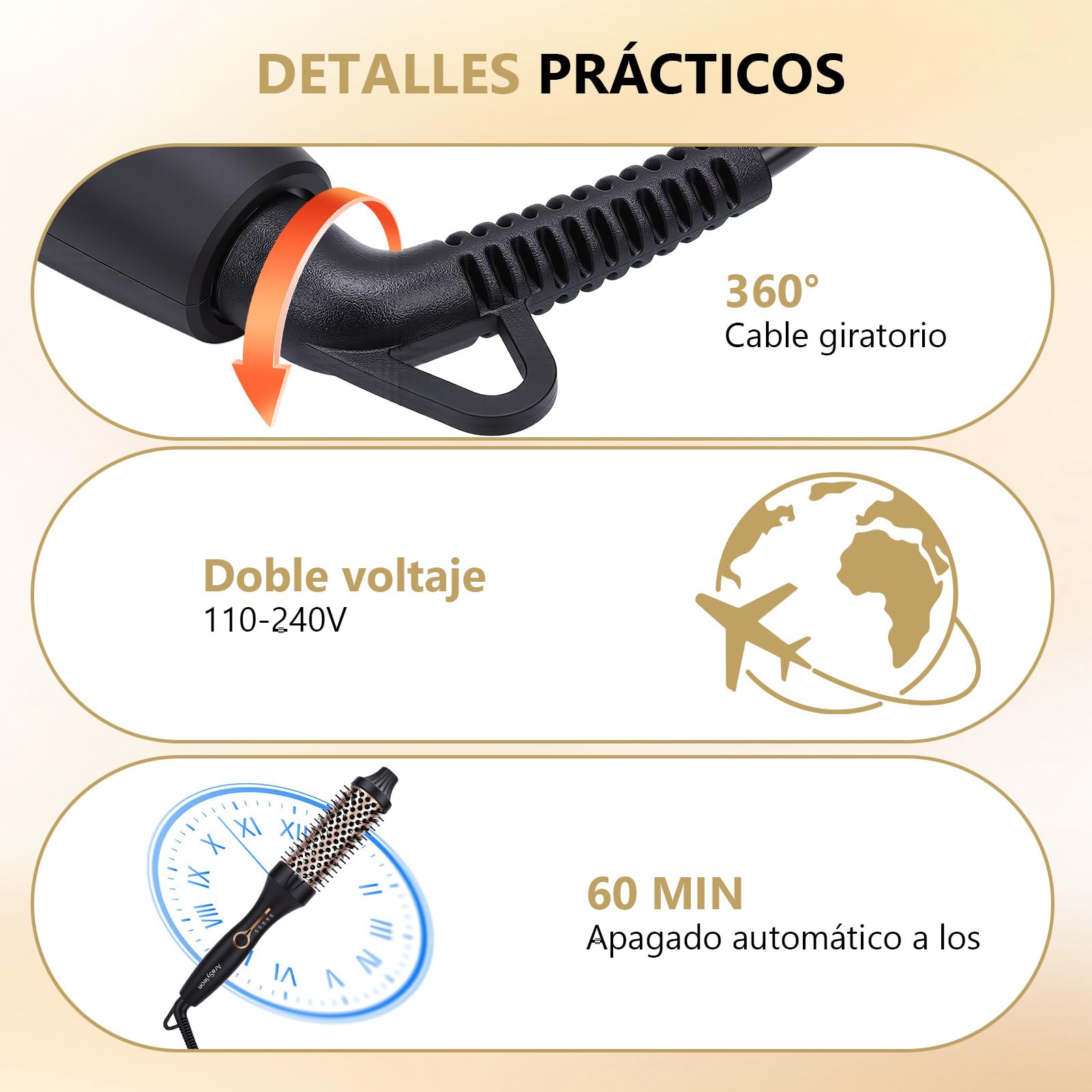 AraSylen Cepillo Térmico con Tecnología de Iones | Cepillo Eléctrico para el Pelo | 38mm, 5 Niveles de Temperatura (120-200°C) | Cerámica-Turmalina, Calentamiento en 30s | Cepillo Redondo Eléctrico