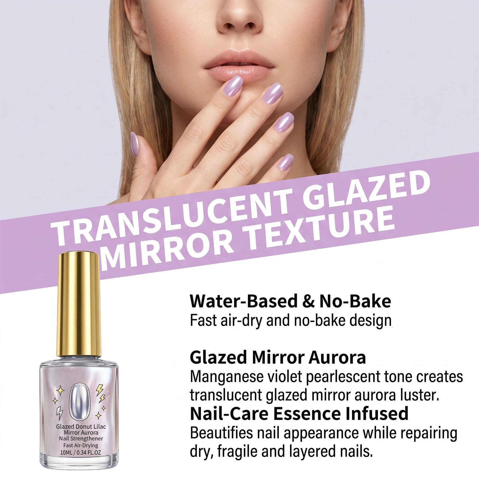 Vernis à ongles aurore miroir lilas beignet glacé, renforçateur d'ongles haute brillance à séchage rapide violet irisé, finition de manucure lisse et brillante, cadeaux de bricolage (10PCS)