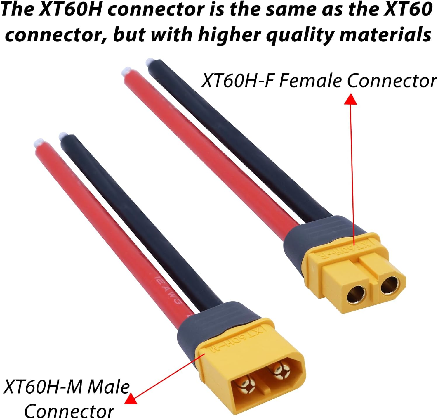 XT60H Connector Plug Cable - 5 Pairs Female and Male Universal XT60 Extension Cables with 12AWG 100mm Silicon Wire Cables for RC Lipo Battery Connectors Drone Car Boat