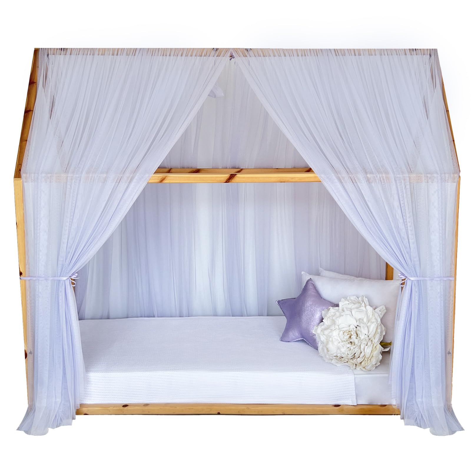 Tenda a baldacchino per letto della cameretta dei bambini, decorazione per letto montessori, tenda da gioco in morbido tulle per bambini piccoli (viola, 380 cm, senza accessori)
