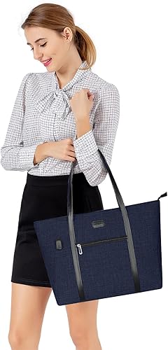 Miniatura 6 de MOSISO Bolsa de mano para laptop con puerto USB para mujer, compatible con MacBook, portátil de 17 a 17.3 pulgadas y Chromebook, bolsa de viaje para