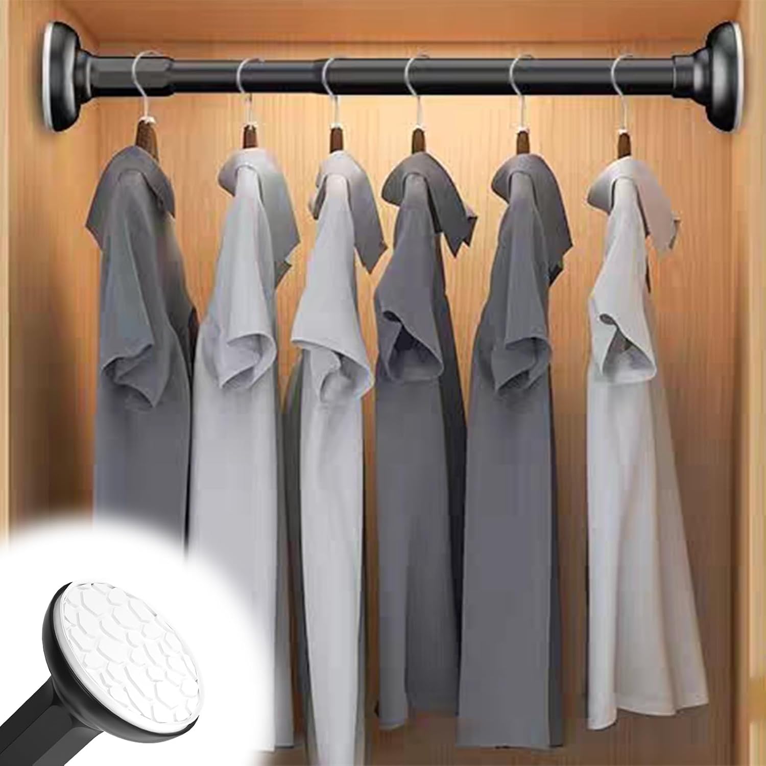 Closet Rod Closet Rods for Hanging Clothes No Drill, 1 Inch Diameter Heavy Duty Closet Rods Black White, Adjustable Closet Bar for Shower Curtain Rods(Black,150-220cm(59-86 5/8"))