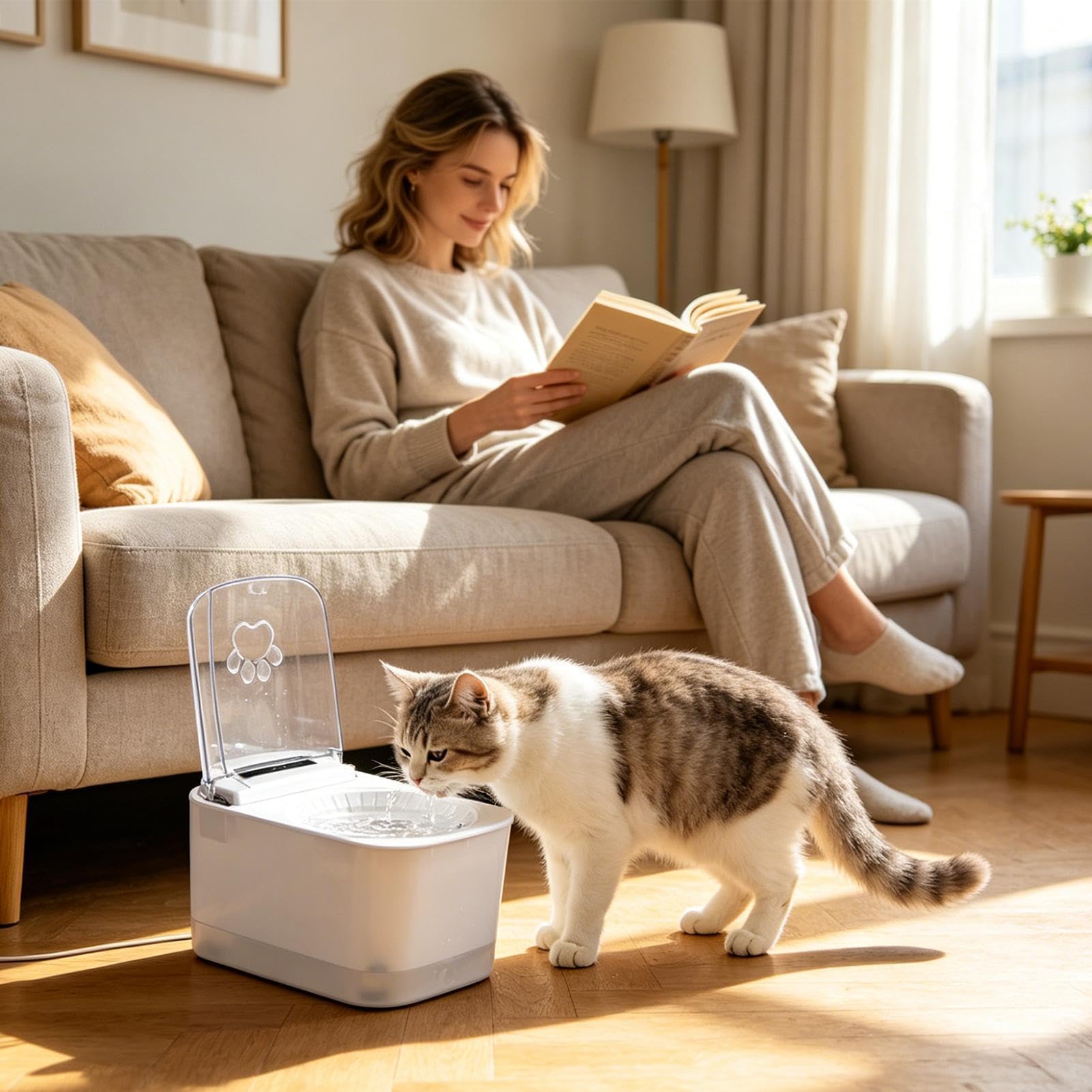 per gatti 3L Automatica Da Bere | Per Animali Con Coperchio Ad Apertura Automatica A Sensore Adatto a ripostiglio, appartamento, area giochi, cucina, casa