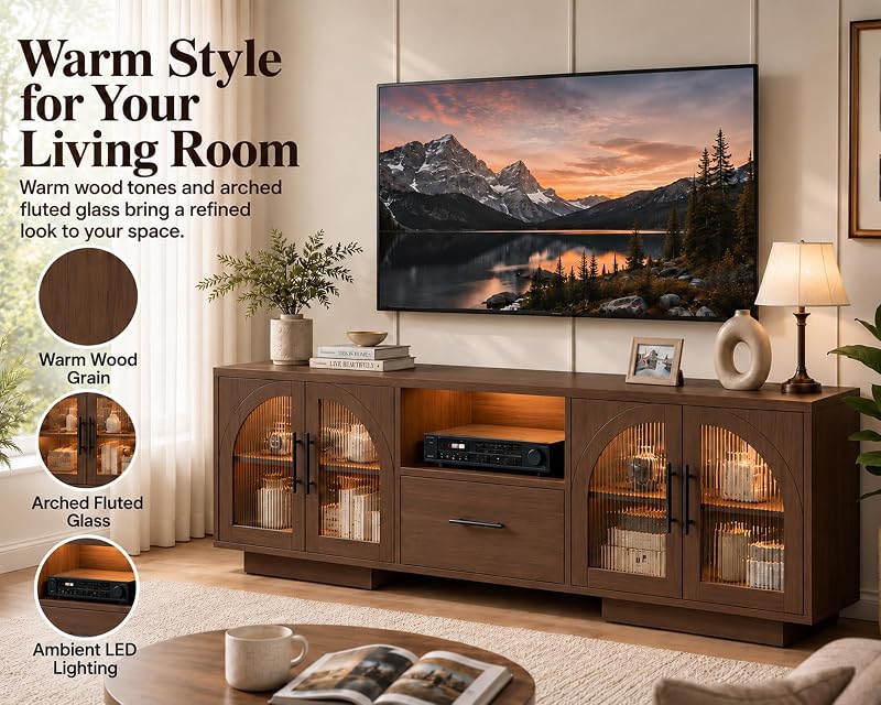70" TV Stand for TVs up to 85", Mid Century LED TV Console for Living Room image 6
