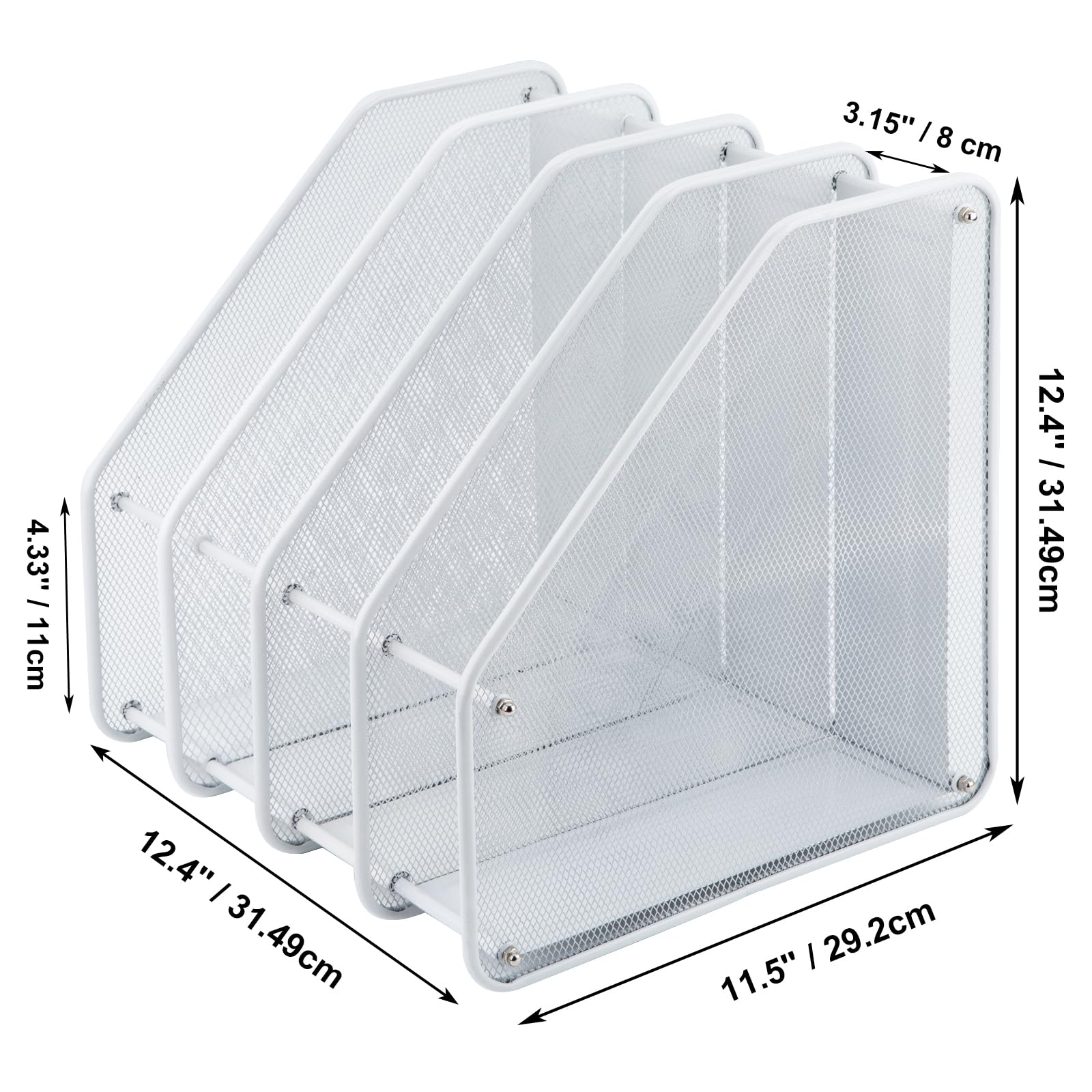Cliselda Métal Porte-revues de Bureau à 4 Compartiments/Vertical Range-revues Porte-Magazine A4 Banette de Rangement Bureau Organisateur de Magazine Range Document Bannette Papier, Blanc