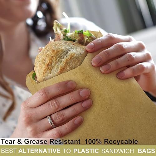 Miniatura 7 de Bolsas de papel para sándwich con calcomanías, paquete de 50, bolsas de almacenamiento de alimentos de 7.9 x 6.3 x 1.96 pulgadas, a prueba de grasa,