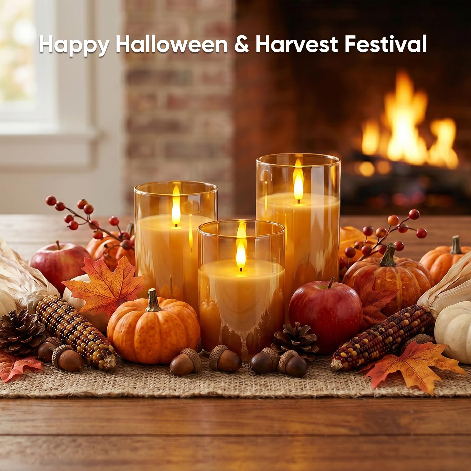 5plots Set di 3 candele a LED senza fiamma, con timer a distanza, in vera cera, luce tremolante calda per interni, Halloween, decorazioni natalizie, diametro 3 x altezza 12,7 cm, 15,2 cm