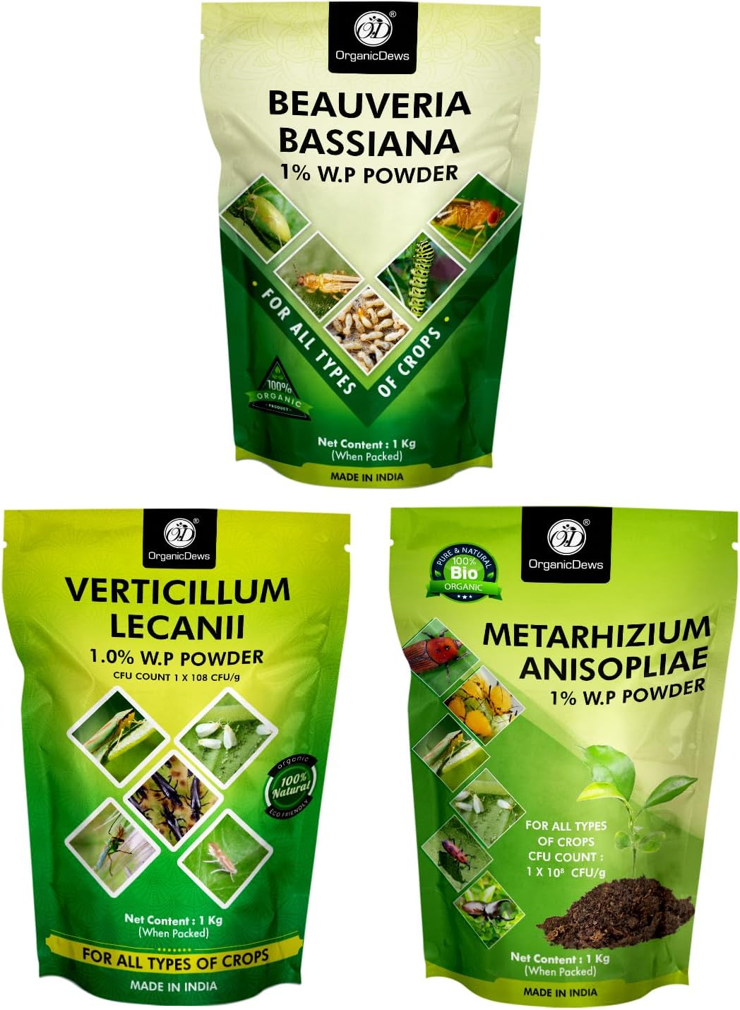 OrganicDews Beauveria bassiana + Verticillium lecanii+ Metarhizium anisopliae Bio for Plants - 1 Kg Each