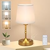 HOJOYRI Vintage Gold Cordless Table Lamp with Remote and Touch Control, Wireless Small Led Battery Powered Rechargeable Portable Table Lamp, Dimmable 3 Color Mini Desk Lamp for Home Patio, 1Pack