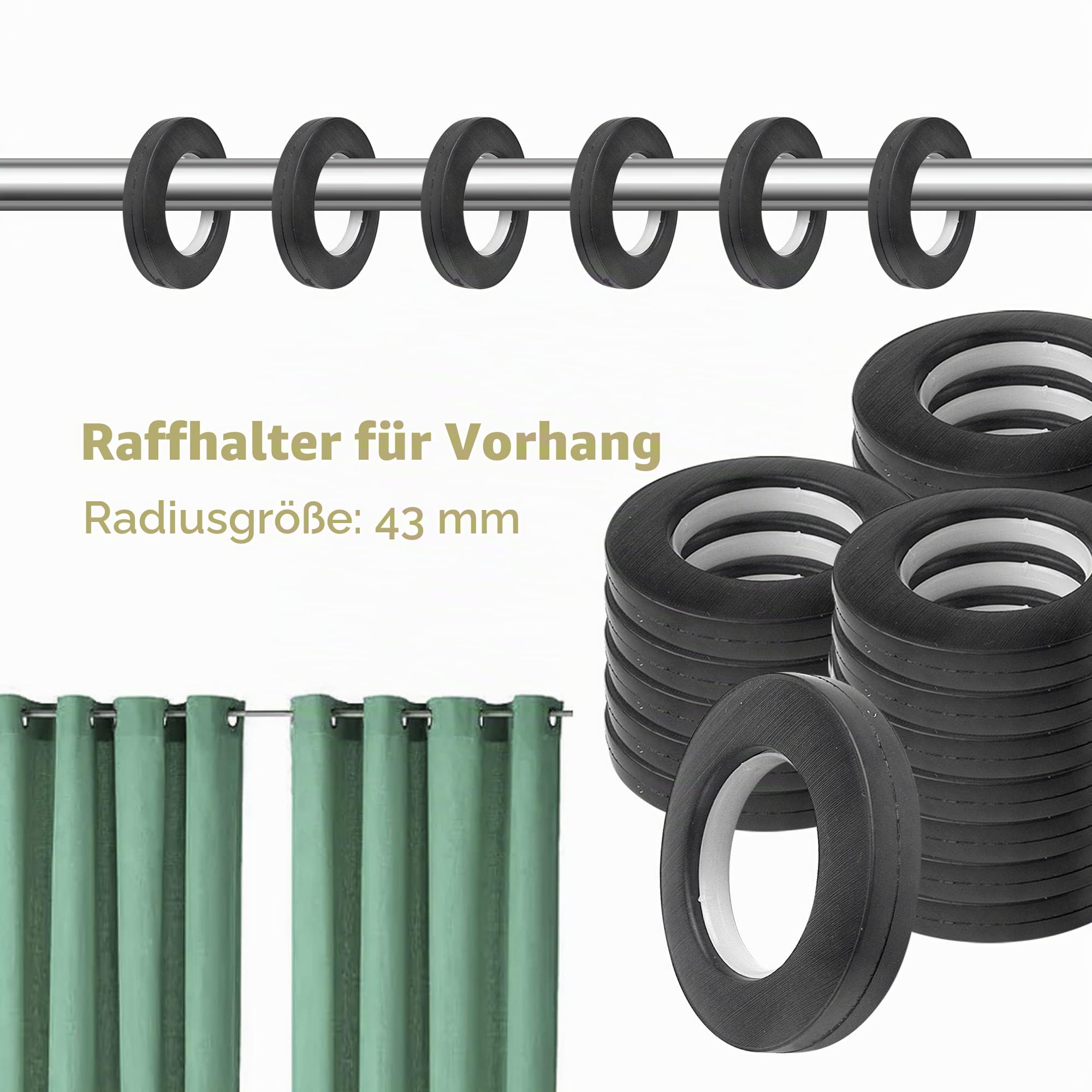 50 Stücke Ösen für Vorhänge, Vorhangösen 40mm Innendurchmesser, Kunststoff Gardinen Ösen Schwarz für Vorhänge Duschvorhang