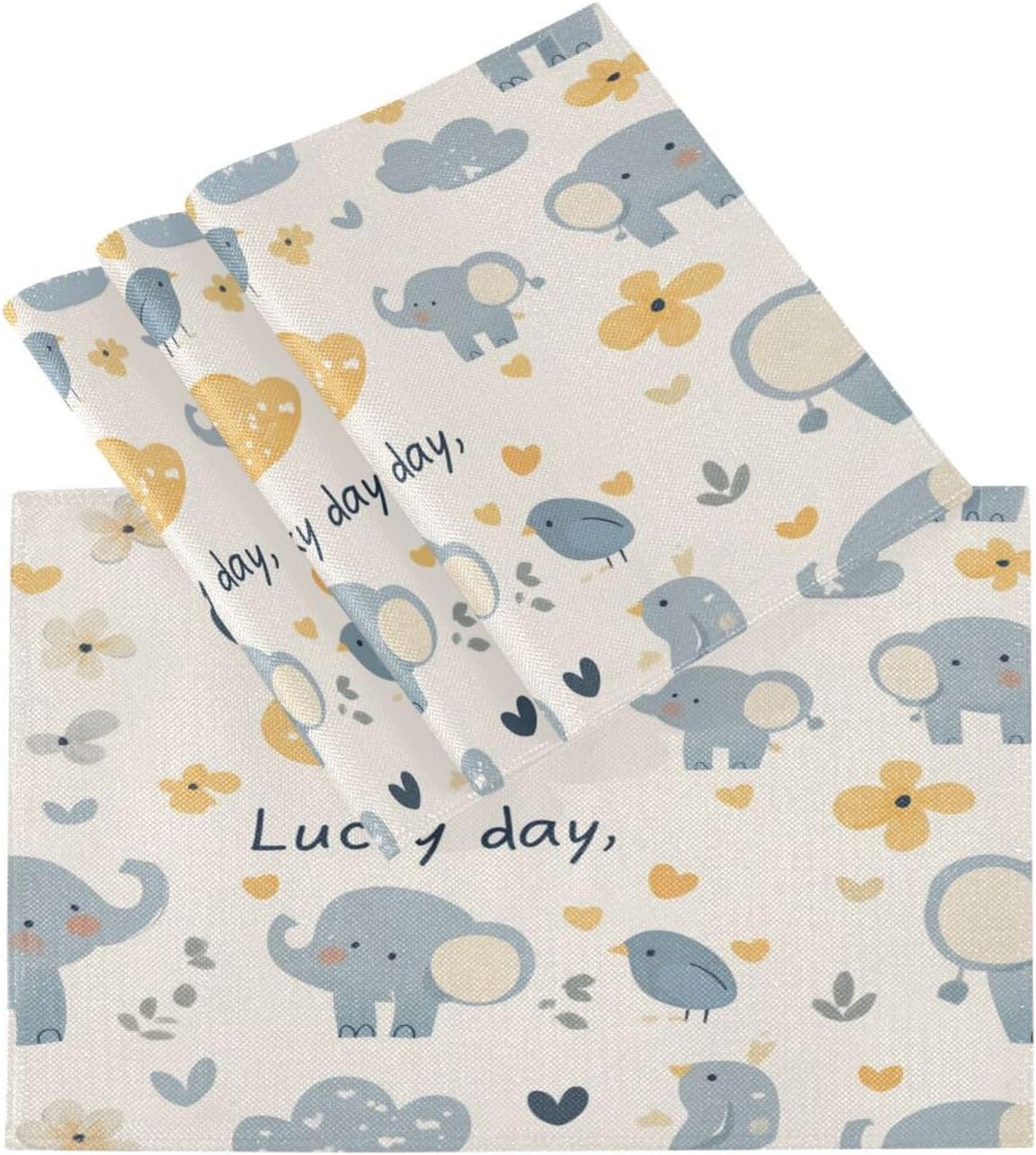 Custom Blue Elephant Cartoon Cute Cloth placemats Machine Washable Spring Reusable placemat for Baby Set 6 12 x 18 portavasos para mesa de comedor
