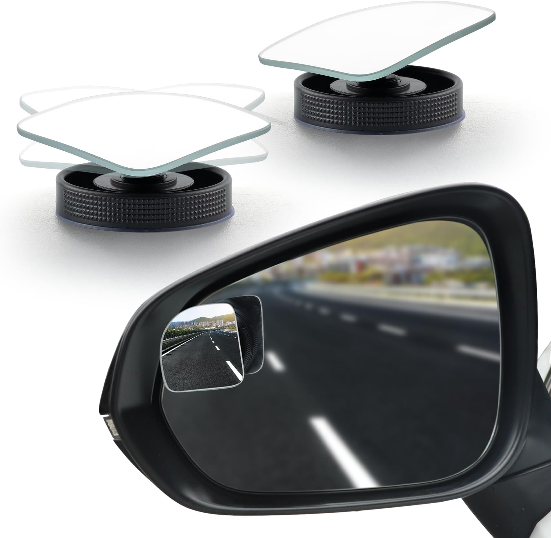 LivTee Blind Spot Car Mirror, Fan HD Glass Frameless Convex Side Mirror Blindspot, Reusable 360° Wide Angle Rear View Car Mirrors with Powerful Adjustable Suction Cup - Exterior Mirrors