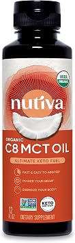 Nutiva Organic Liquid MCT Oil C8- Unflavored - Perfect for Coffee, Shakes, Salads, and More - Great for Vegan, Whole, Paleo, and Keto Diet - Extracted From Coconut - 12floz