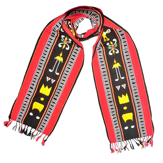 Nagaland Naga Handicrafts Muffler/Scarf are Primarily in Red & White colour with beautifully embroidered different Naga traditional design.GI (Geographical indication)Tag Products.Size:(170x20)cm