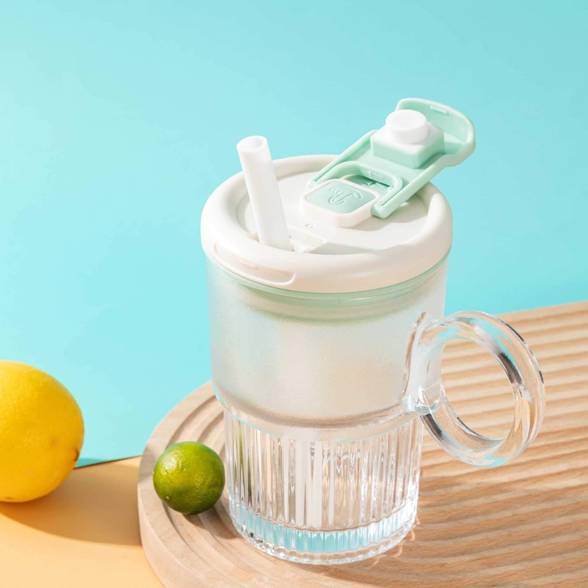 Automatic Stirring Mug Cup, Electric Shaker Bottle for Protein Shakes, Novelty Coffee Mugs, Portable Mixer Cup and Blender Bottle with Straw, One Click Stirring (Cyan)