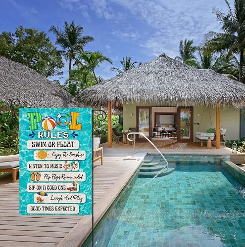 Summer Pool Rules Garden Flags For Outdoor, Swim Or Float Small Yard Flags For Outside,Seasonal Decoration For Swimming Pool Party Holiday 12X18 Inch Double Sided #TOP4