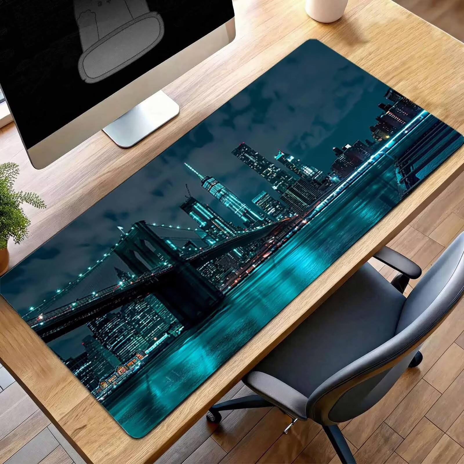 Duża podkładka pod mysz XXL 1600 x 800 x 3 mm zielone miasto podkładka pod mysz do gier, mata antypoślizgowa, mata na biurko z szytymi krawędziami, mata dla graczy, akcesoria biurowe, PjY3445 8-2