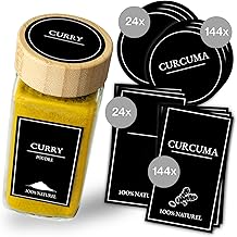 Set of 336 self-adhesive labels for spices: 168 rectangular + 168 round, 24 blank labels of each shape + marker, spice labels