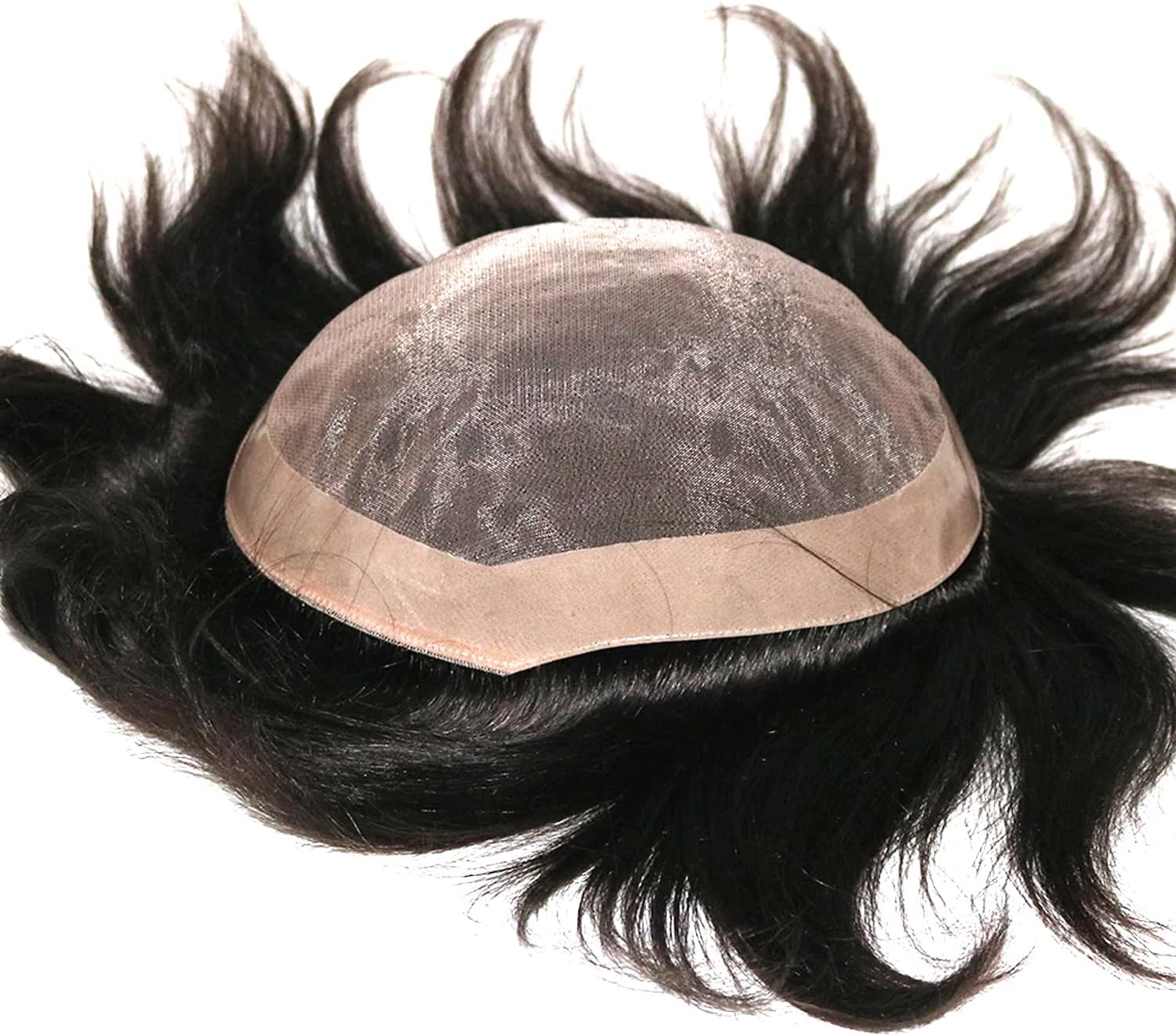 100% Human Hair Patch - 9x7 Inch Natural Looking Wavy Hair Replacement for Men - Non Surgical Hair Loss Solution (Black Hair)