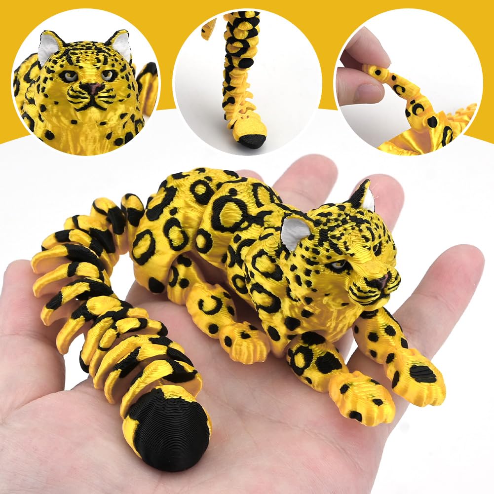 21cm / 8.27inch 3D Printed Animals Snow Leopard with Joint Mobility Poseable Figure Can Lie Down But Not Stand Up Articulated Animal Toy 3D Printed Creature Flexible Animals for Desk Decor (D) - Image 3