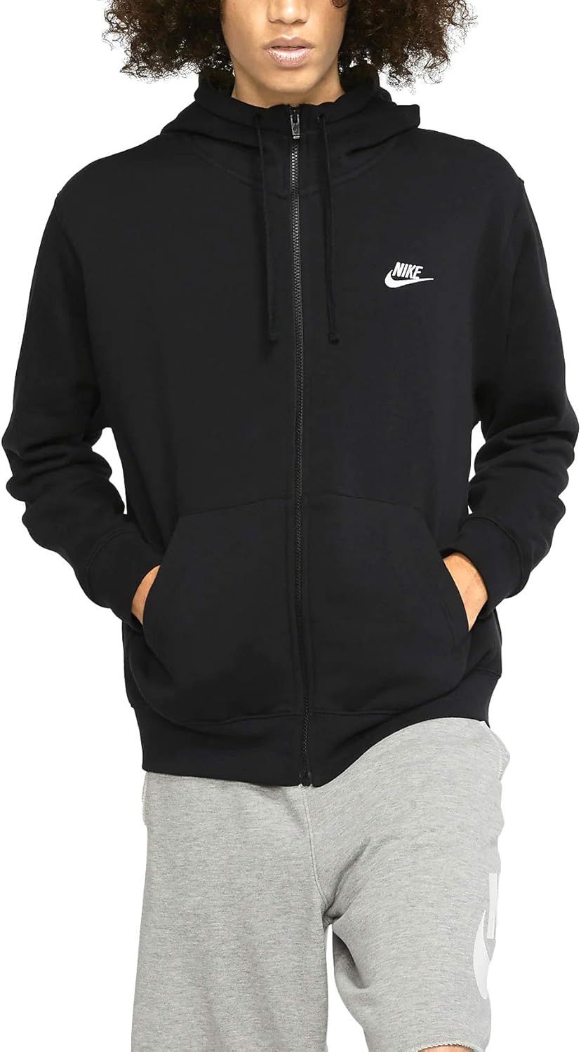 Nike Men's Sportswear Club Fleece Full Zip Hoodie, Black/White, M-T