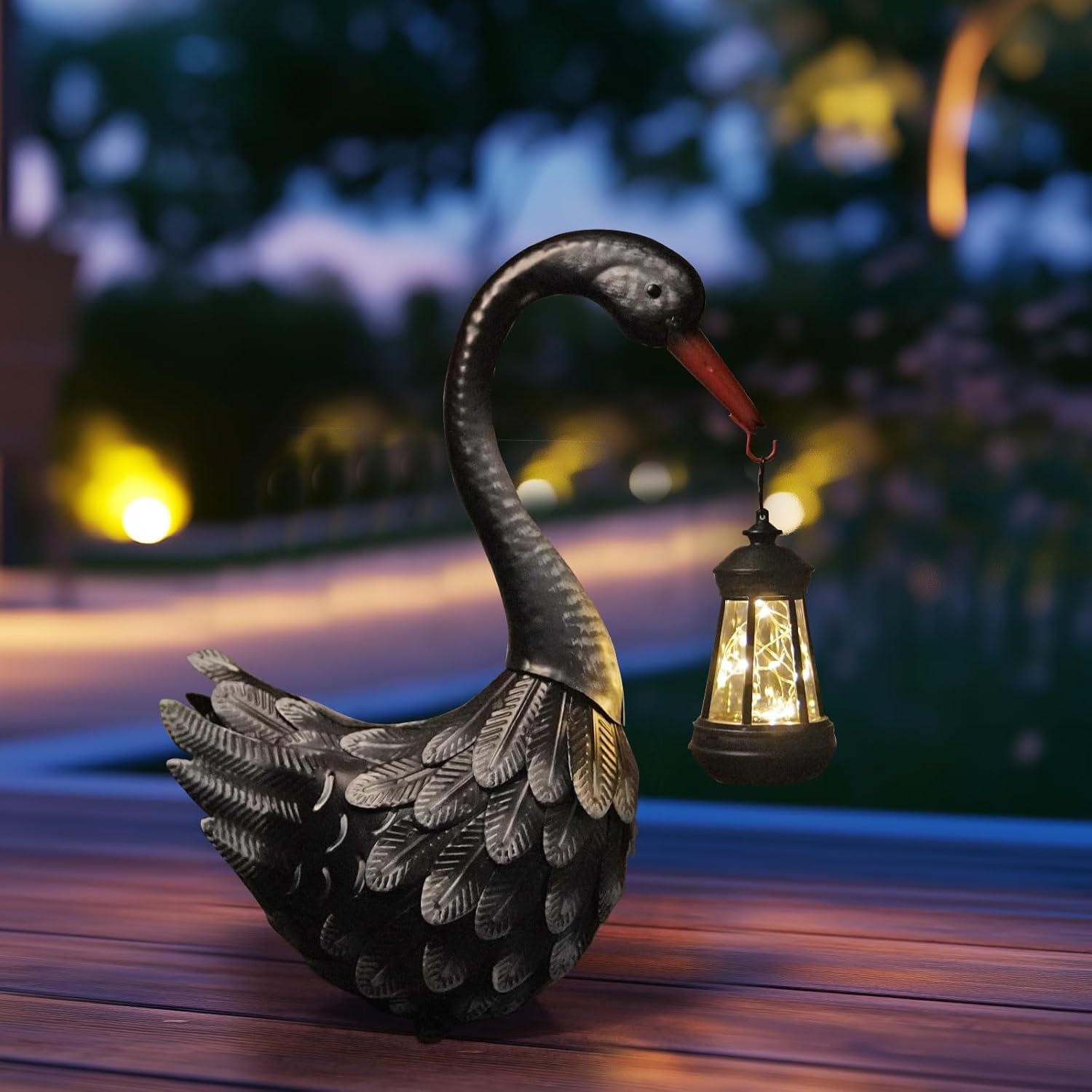 HONGLAND Black Swan Solar Garden Statue Outdoor Decor Bird Decor Lawn Ornament for Backyard Patio Porch Poolside