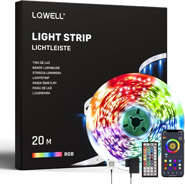 LQWELL LED Strip 20M med fjärrkontroll och app