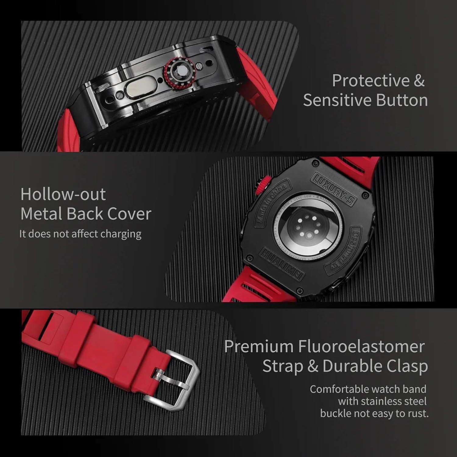 Luxury Rugged Alloy Case Sport Rubber Watch Band，For Apple Watch Ultra 2 Ultra 8 Series，Sports Watch Band Case Mod Kit，For 49mm Replacement Accessories