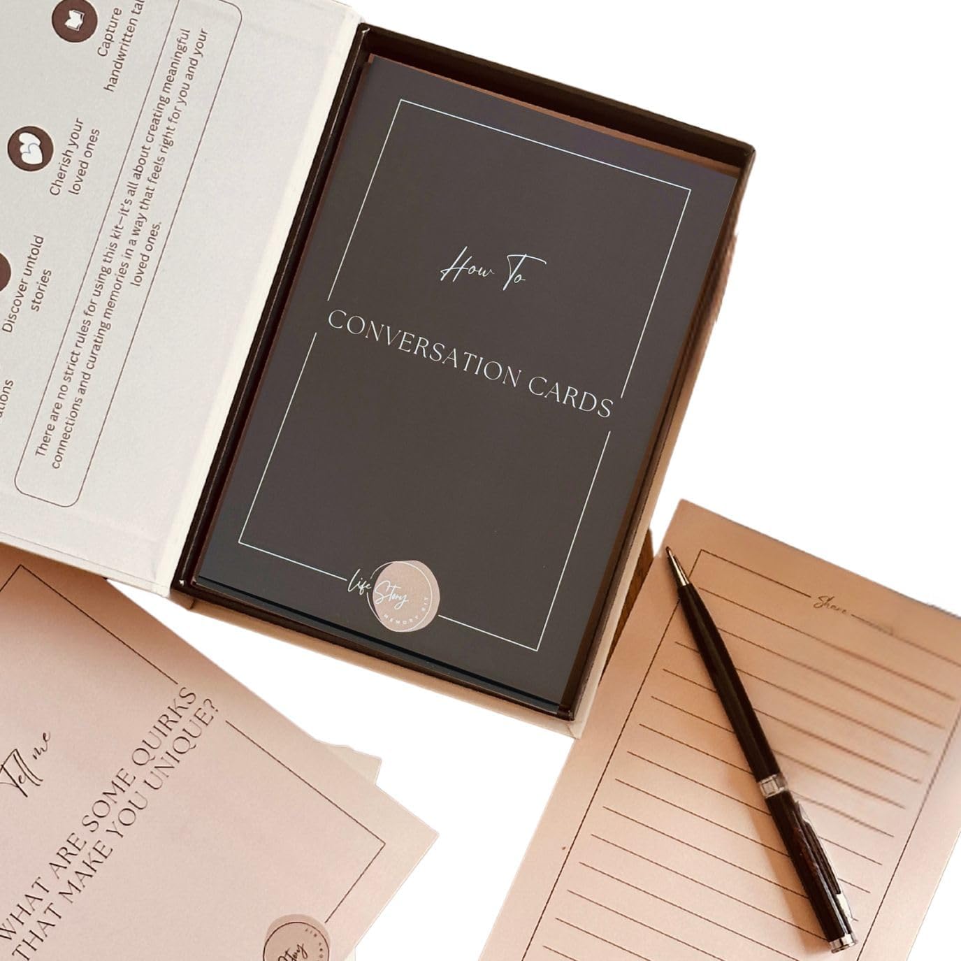 The Only Complete Life Story Kit with Conversation Cards & Journal. Perfect Holiday Family Activity & Gift. Share & Preserve Stories Together