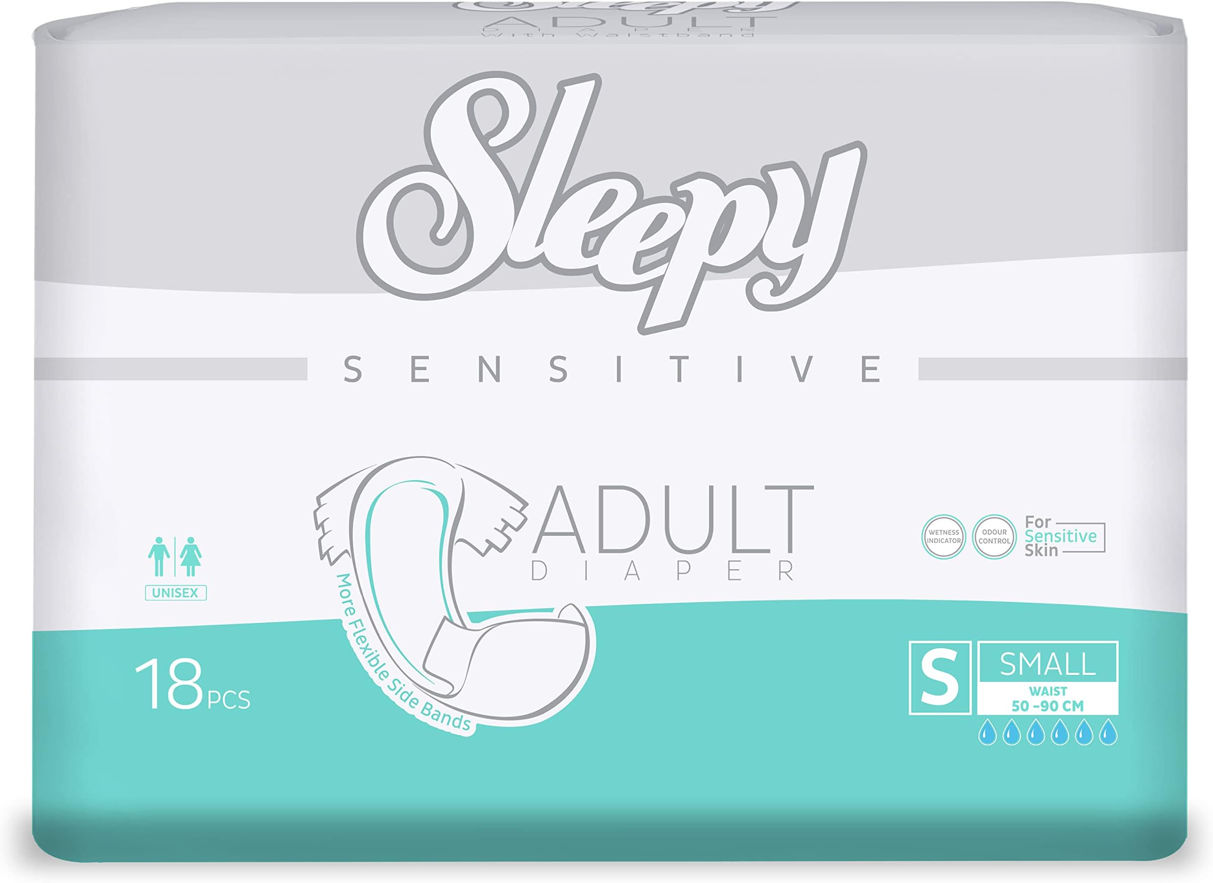 SOHO| Sleepy Adult Diapers, Unisex Diapers for Sensitive Skin, Odour Control Diapers, Wetness Indicator, Comfortable &Adjustable, Maximum Absorbency & Leak Protection, SMALL-50-90 cm,Count-18PCs