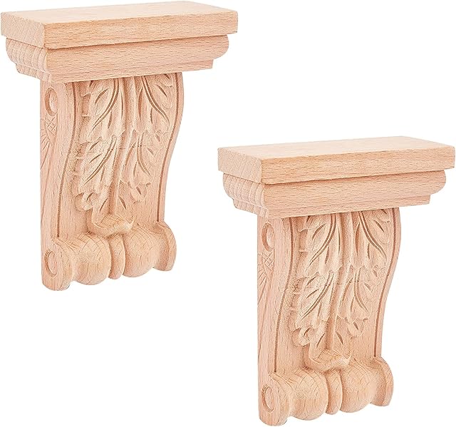SUPERFINDINGS 2pcs Wooden Corbel 104x80mm European Unpainted Door Decor Natural Solid Wood Carved Onlay Applique Wood Carved Corner Onlay Corbels for Furniture Doors Bed Door Ornamental Decor