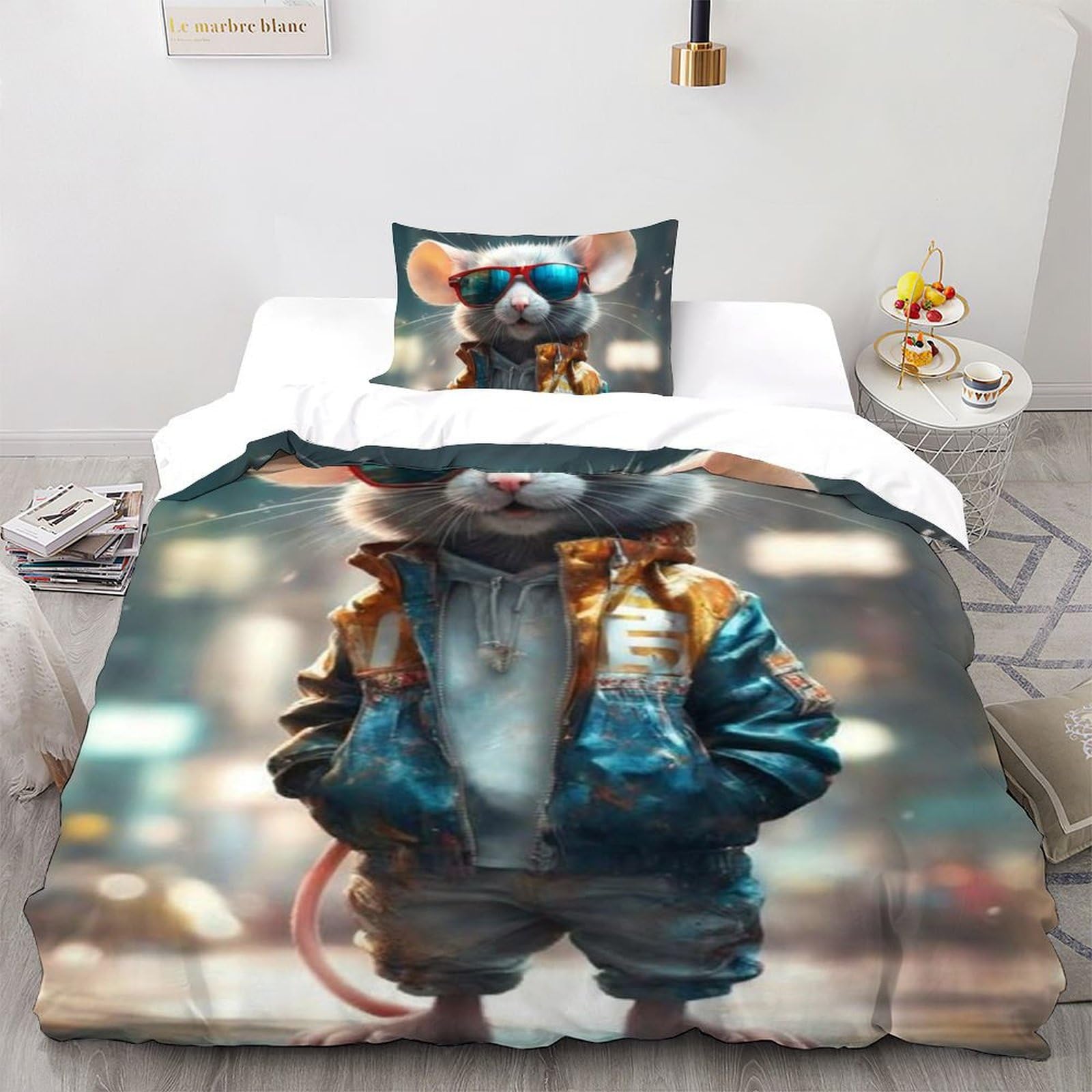 Housse de couette animaux 3D anti-plis Belle Souris pour éviter le linge froissé de votre enfant