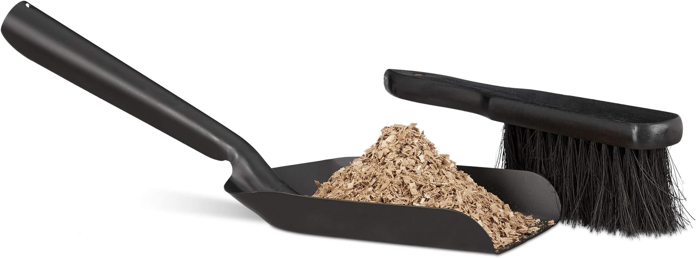 Relaxdays Dustpan and Brush Set, Black, Steel, 13 x 41 x 13 cm, Modern Design, Durable, Hard Floor, 0.36 kg